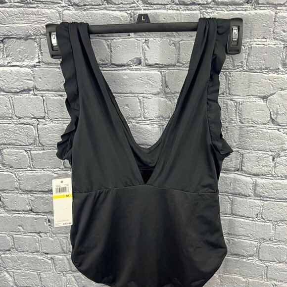 Catalina Swimwear Black 1 Piece Swimsuit Size M Ruffle Smocked Deep Plunge NWT - Picture 7 of 12